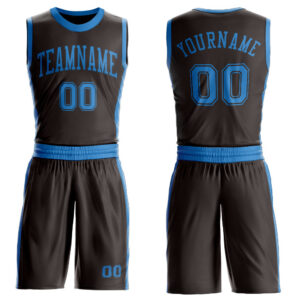 Custom Brown Blue Round Neck Suit Basketball Jersey