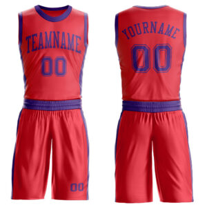 Custom Fire Red Purple Round Neck Suit Basketball Jersey