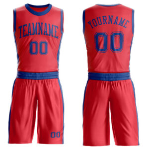 Custom Fire Red Royal Round Neck Suit Basketball Jersey