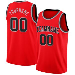 Custom Fire Red Black-Gray Authentic Basketball Jersey